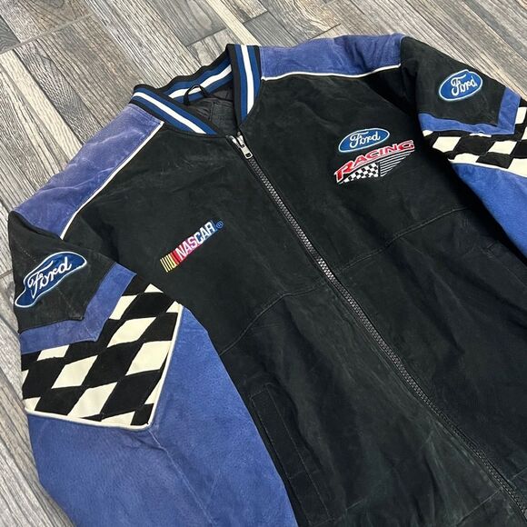 🔥🔥Vintage 90’s NASCAR Ford Racing Suede Leather Embroidered Zip Up Lined Jacke - Picture 4 of 15